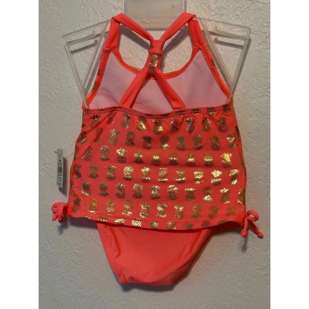 Real Love Girls Pink Gold Pineapple Tankini Swimsuit 2 Piece Set‎ 24M NEW